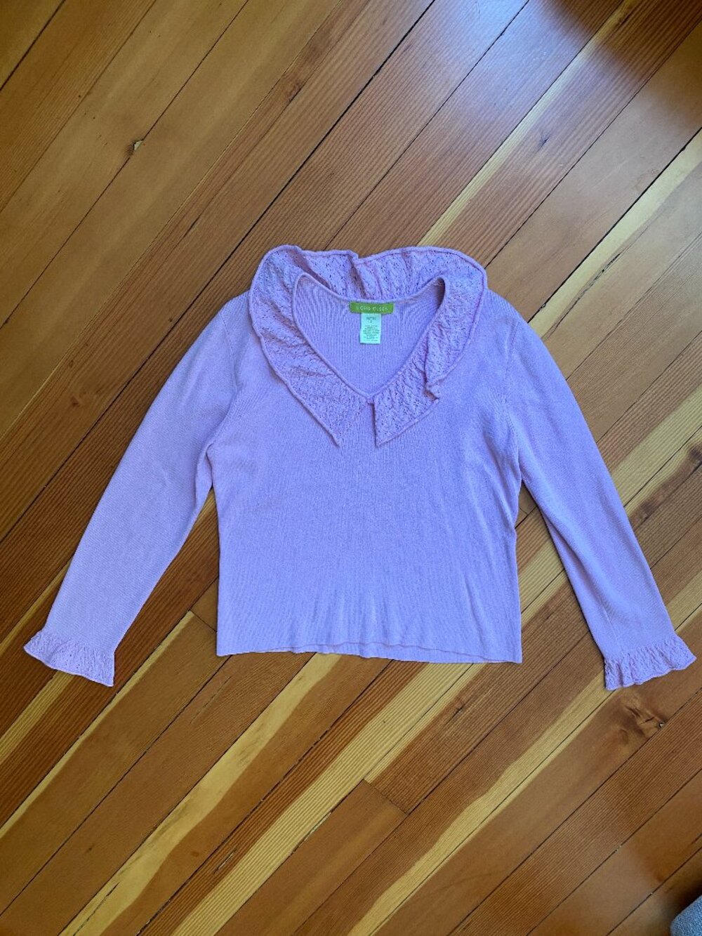 Sigrid Olsen V-Neck Ruffle Sweater - Light Pink - Petite Small